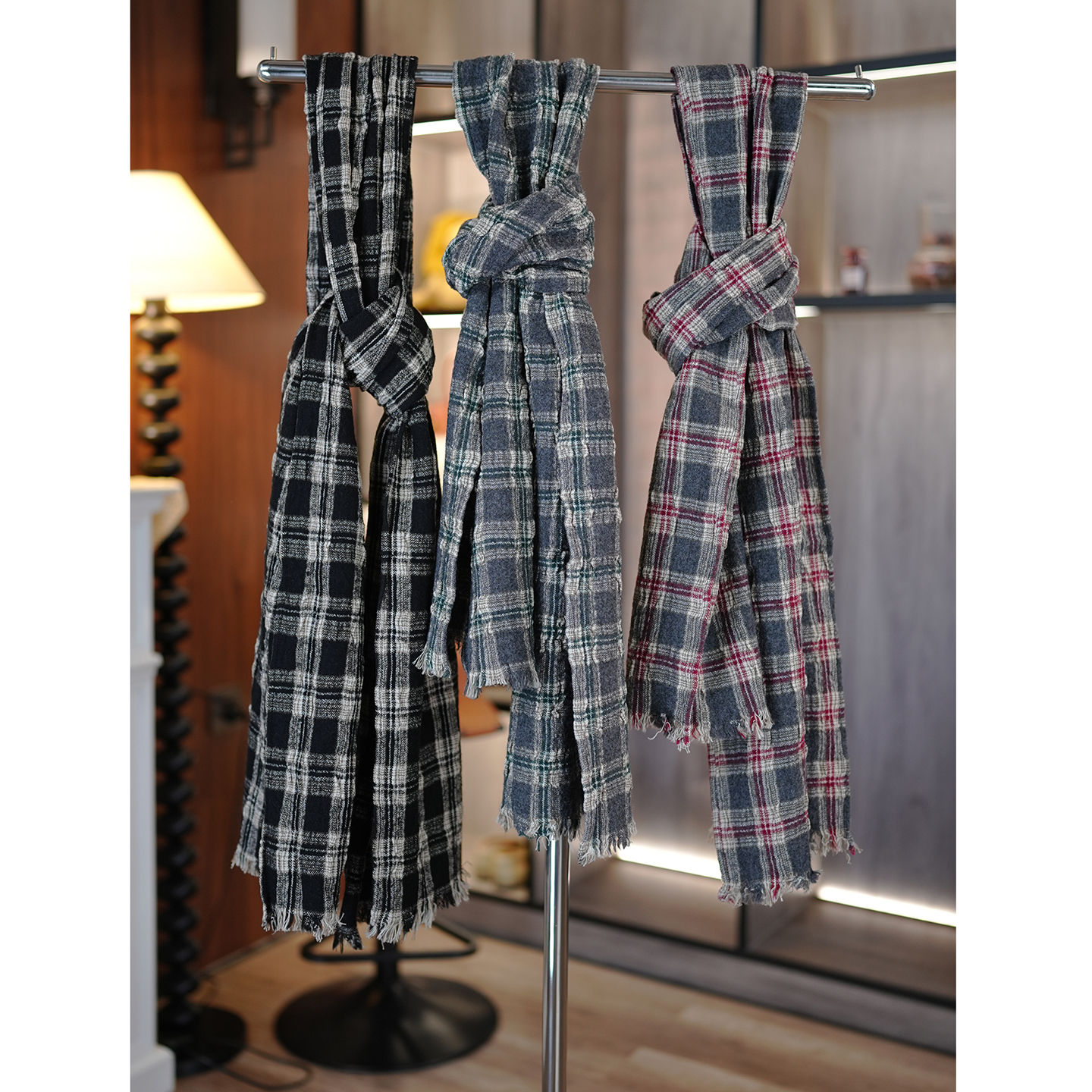 日系文艺羊毛格纹保暖百搭围巾