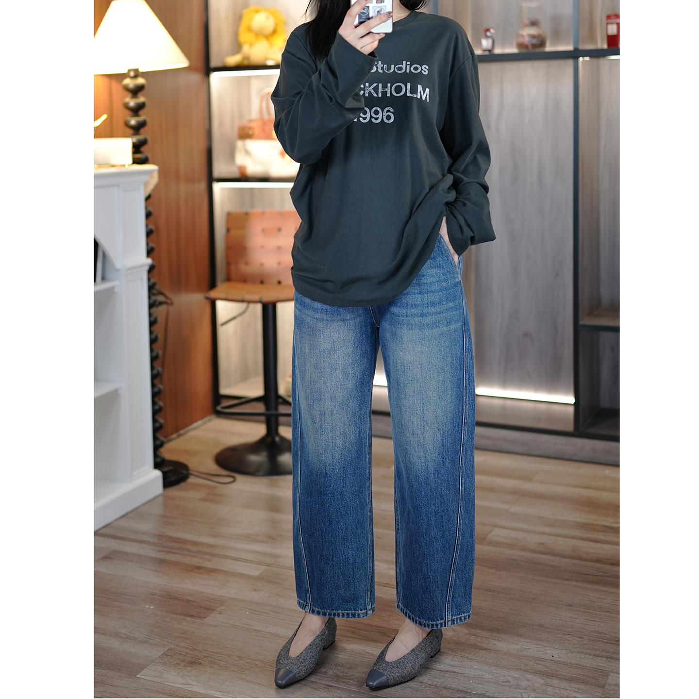 土耳其全棉斜裁拼接9分牛仔裤