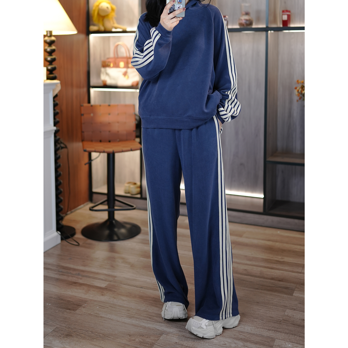 复古弹力天丝暖姜连帽卫衣套装