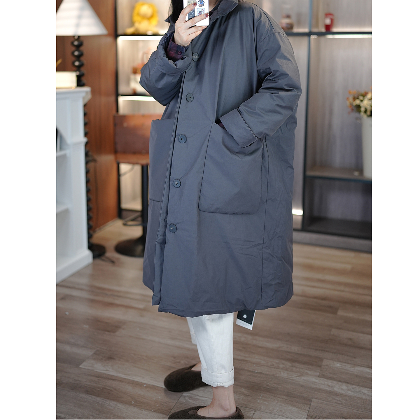 日系文艺95白鹅绒廓形羽绒服立领