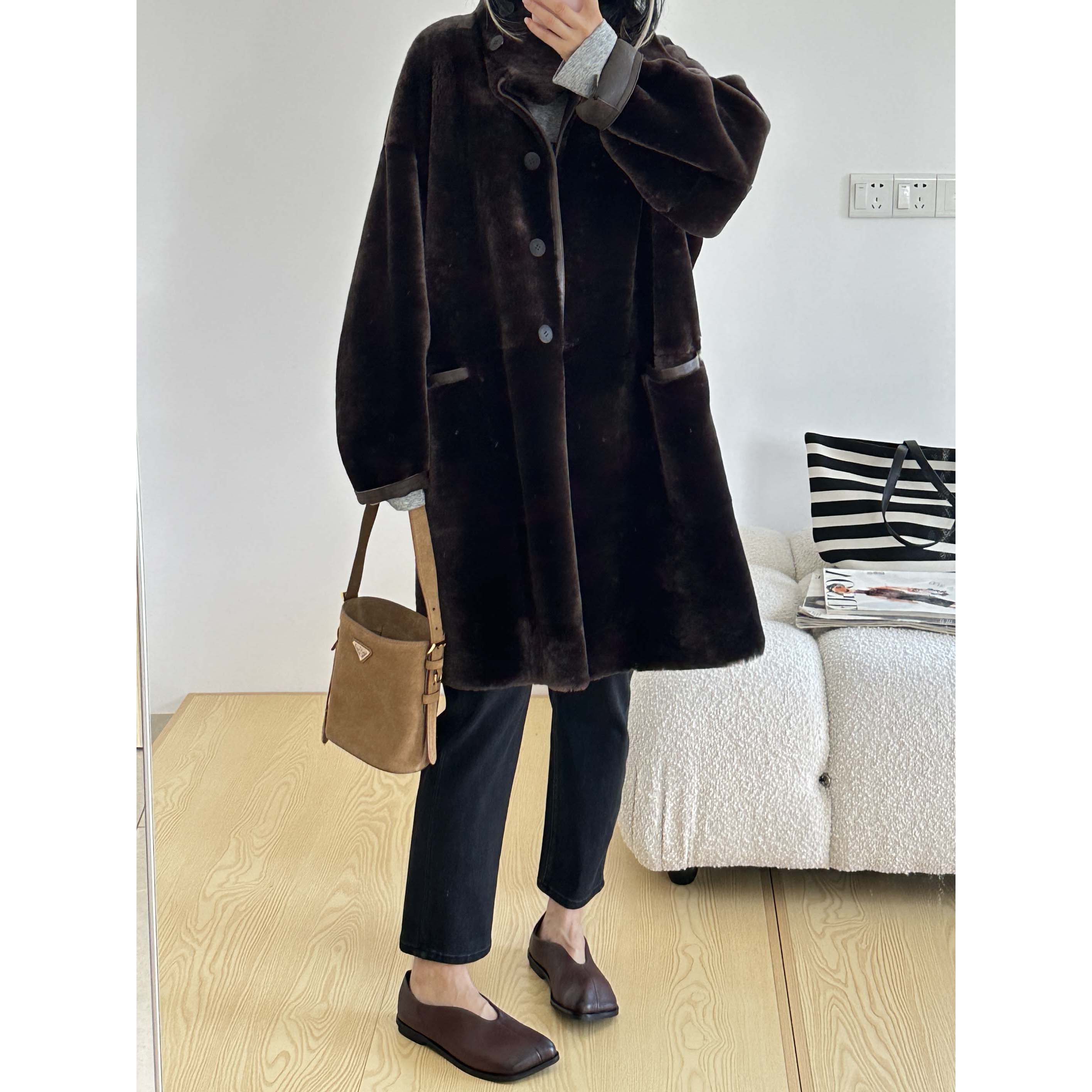 轻奢百搭羊皮毛一体长款皮草外套