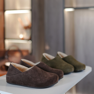 6号衣橱 l 慵懒舒适百搭牛麂皮羊羔毛内里简约圆头平底博肯鞋棉鞋