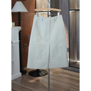 简风斜纹纯棉立体拼接高腰A字工装 设计师FrameFan 半裙 6号衣橱