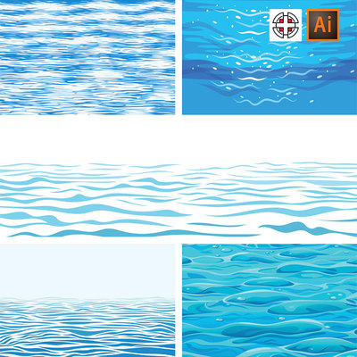 蓝色波浪曲线水波纹水平面夏季背景AI矢量设计素材