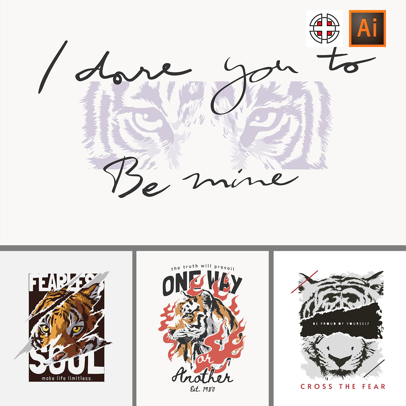 老虎时尚朋克动物卡通插画t恤印花图案装饰画ai矢量设计素材