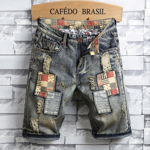 2023牛仔短裤男夏季潮牌宽松直筒破洞五分中裤乞丐裤7073P45图片