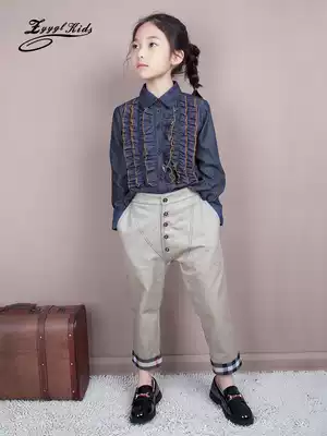 ZYYGL sister grid big child Haren pants Autumn New loose Korean ankle-length pants girl high waist casual pants