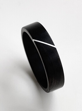 木丘 乌木黑檀木戒指镶嵌银线简约男女情侣对戒文艺手工定制