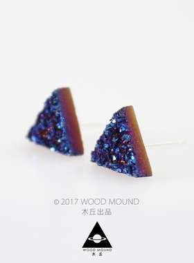 木丘 晶簇耳钉三角蓝色天然水晶男女几何简约美国进口欧美