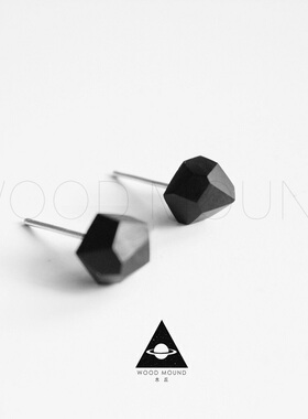 木丘 乌木黑檀红木质不规则几何925纯银防过敏耳钉情侣男女个性