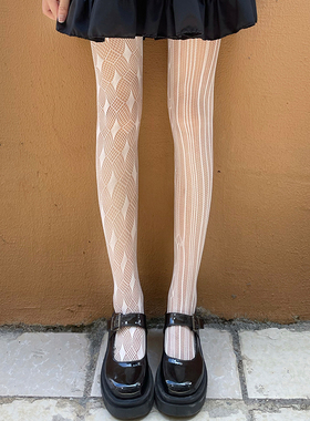 白丝袜秋季渔网袜女ab款秋冬薄款lolita洛丽塔白色蕾丝打底连裤袜