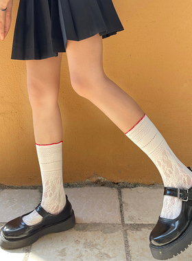 蕾丝中筒袜jk白色薄款洛丽塔袜子女式花边百搭堆堆黑丝半筒小腿袜