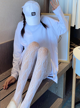 洛丽塔丝袜白丝黑丝女蕾丝网袜jk渔网袜黑色薄款白色lolita连裤袜