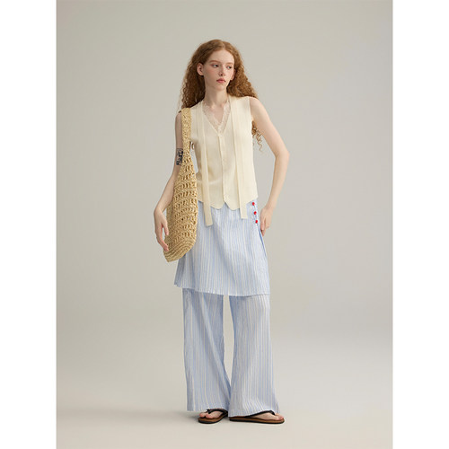 三十三【时海序章】条纹围裙假两件休闲裤女2025夏季法式小众长裤