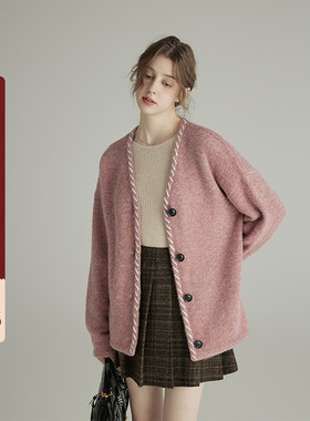 三十三【图森picnic】v领设计感毛衣开衫女秋慵懒风宽松上衣外套