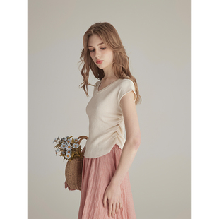 T恤女2024新款 三十三 抽褶针织短袖 desire 松弛上衣 original