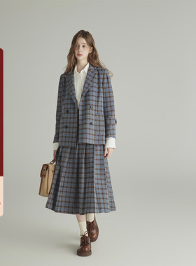 三十三【加纳note】格子设计感西装外套女秋新款中长款半身裙套装