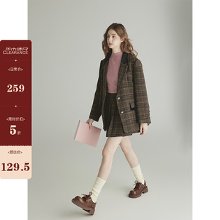三十三【南约学院】棕色格纹西装外套女学院风a字高腰半身裙套装