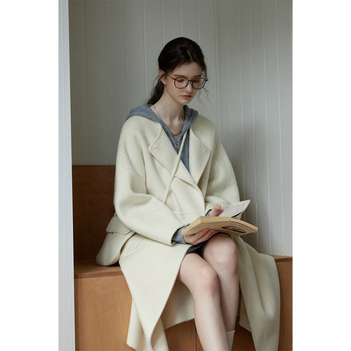 三十三 【Old Times】圆领双面呢大衣女2024秋冬新款配包毛呢外套