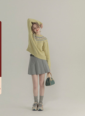 三十三【学院station】灰色百褶短裙女夏季新款宽松高腰a字半身裙