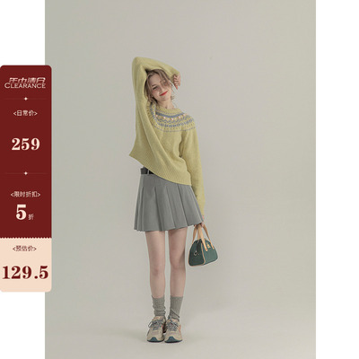 三十三【学院station】灰色百褶短裙女夏季新款宽松高腰a字半身裙