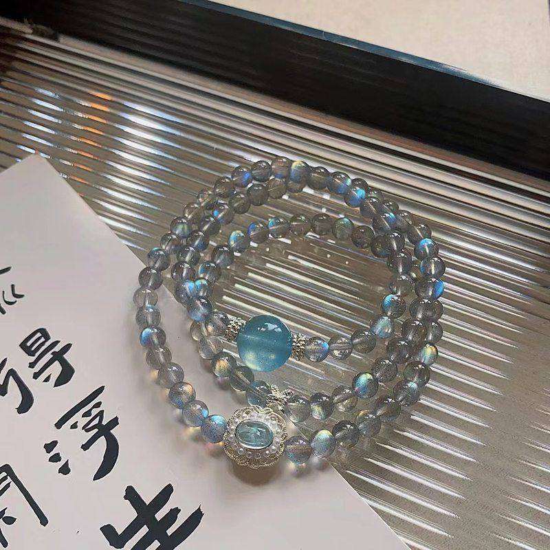 花田~新中式天然灰月光石+海蓝小众木作