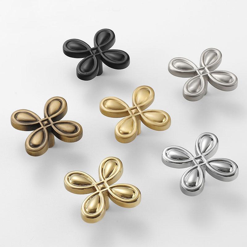 轻奢创意美式四叶草衣柜黄铜单孔柜门拉手复古金色法式小把手个性