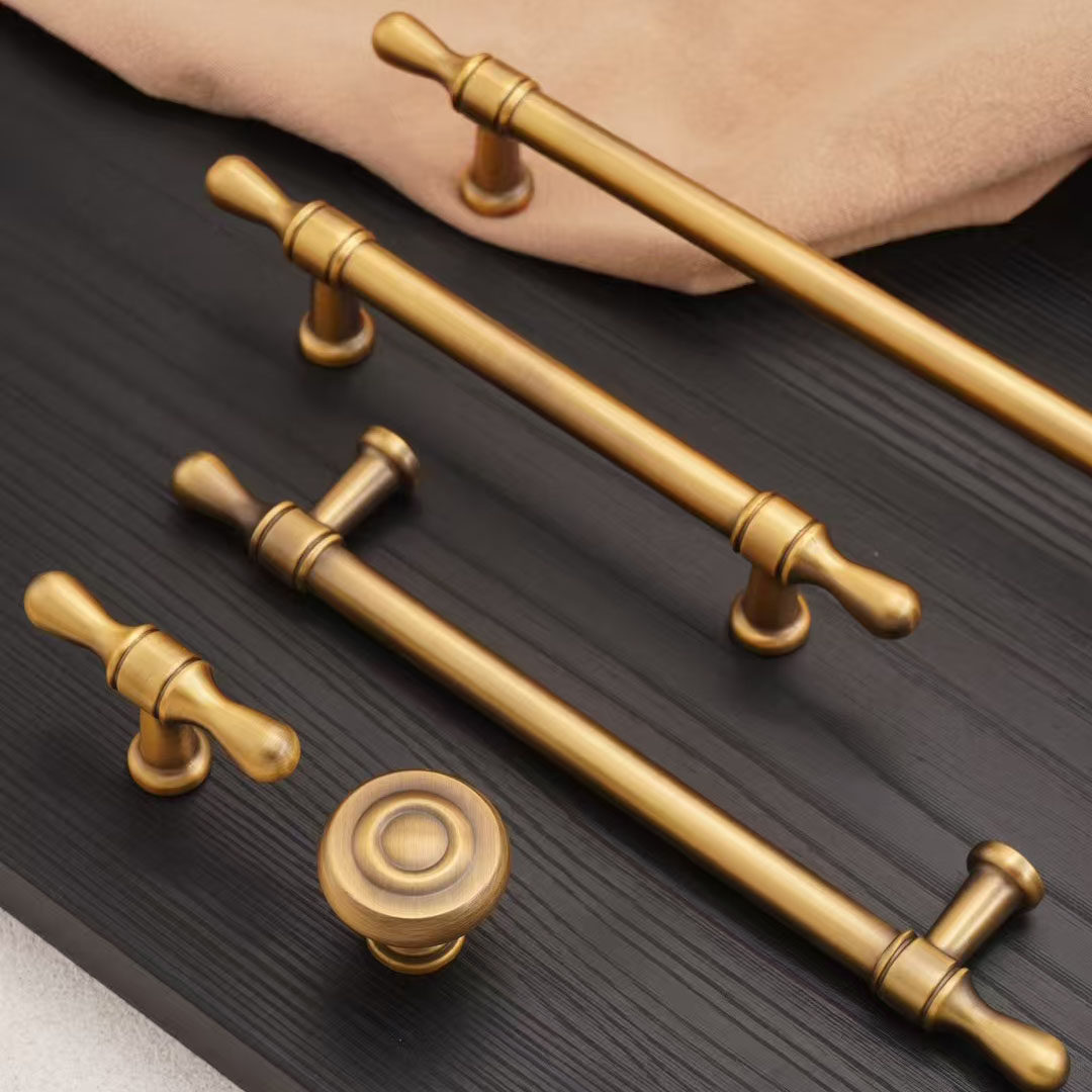 黄铜现代轻奢柜门拉手北欧抽屉橱柜衣柜复古金色柜子中古水滴把手