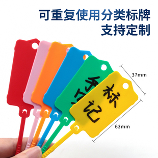 塑料吊牌挂签防水标签封条重复使用扎带彩色分类记号标牌扎带定制