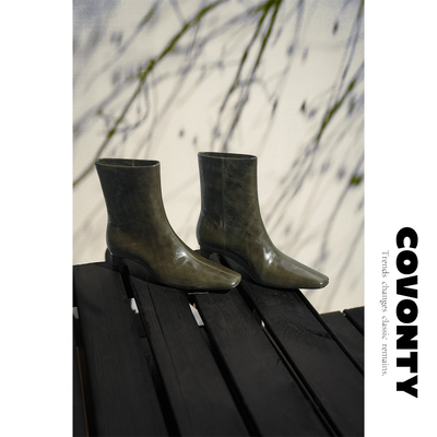 COVONTY瘦瘦靴简约中跟小猫跟