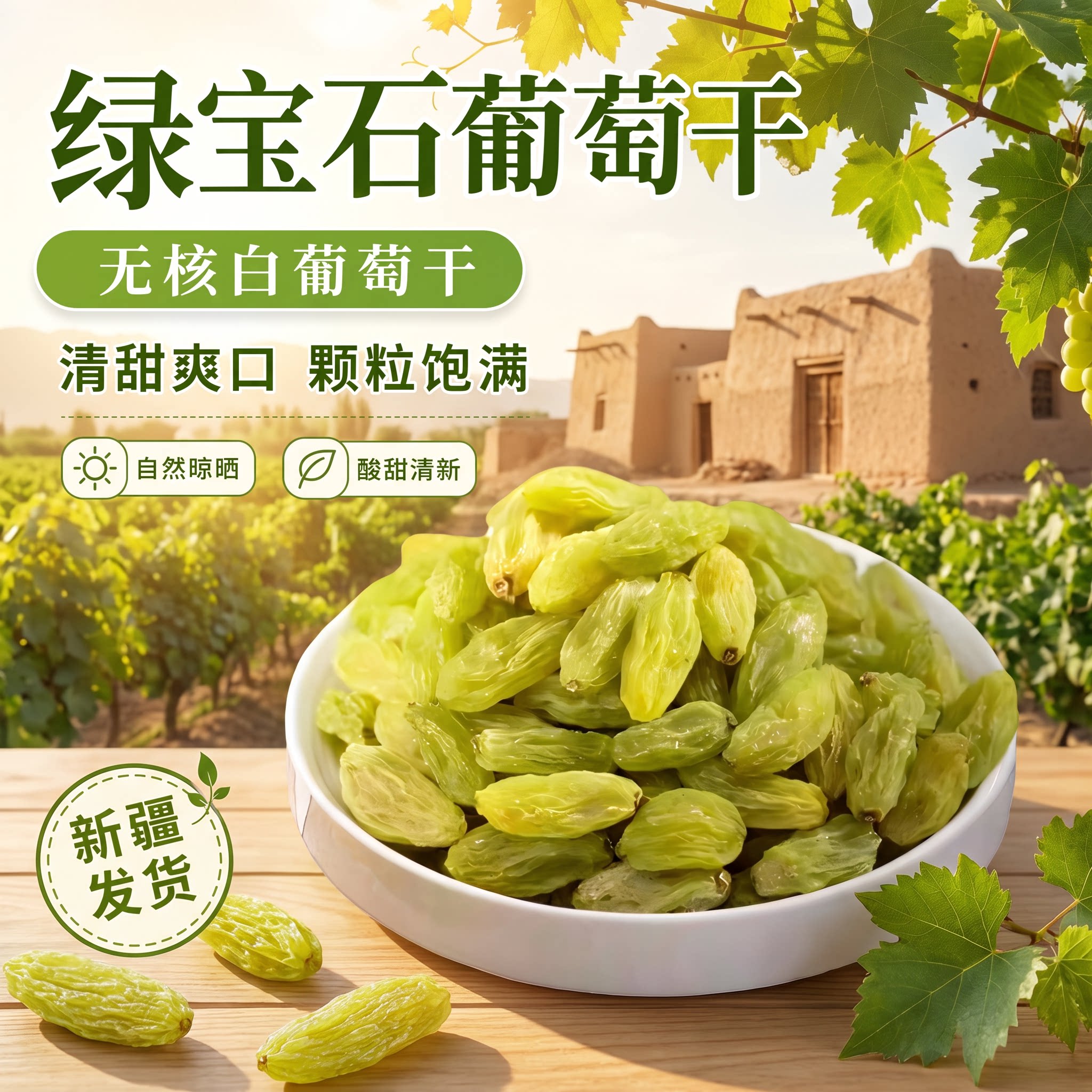新疆特产吐鲁番绿葡萄干绿宝石无核白无籽提子干无籽果干葡萄干