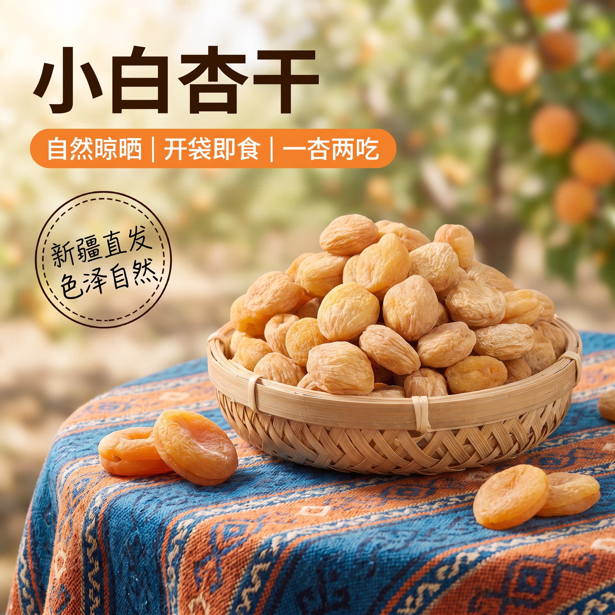 新疆库车小白杏干无添加树上吊干杏500g果脯零食杏肉自然晾晒新货
