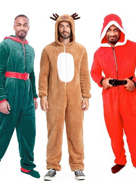 2025新款男女情侣红色棕色cosplay麋鹿角色扮演服中性休闲连体衣