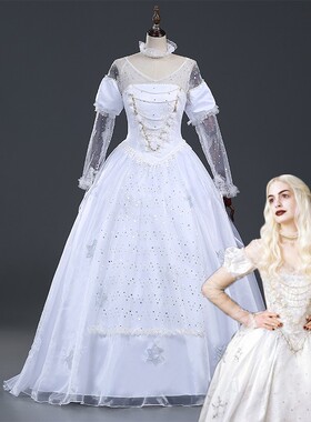 迪士尼cosplay服装大人爱丽丝梦游仙境白皇后cos服成年演出服