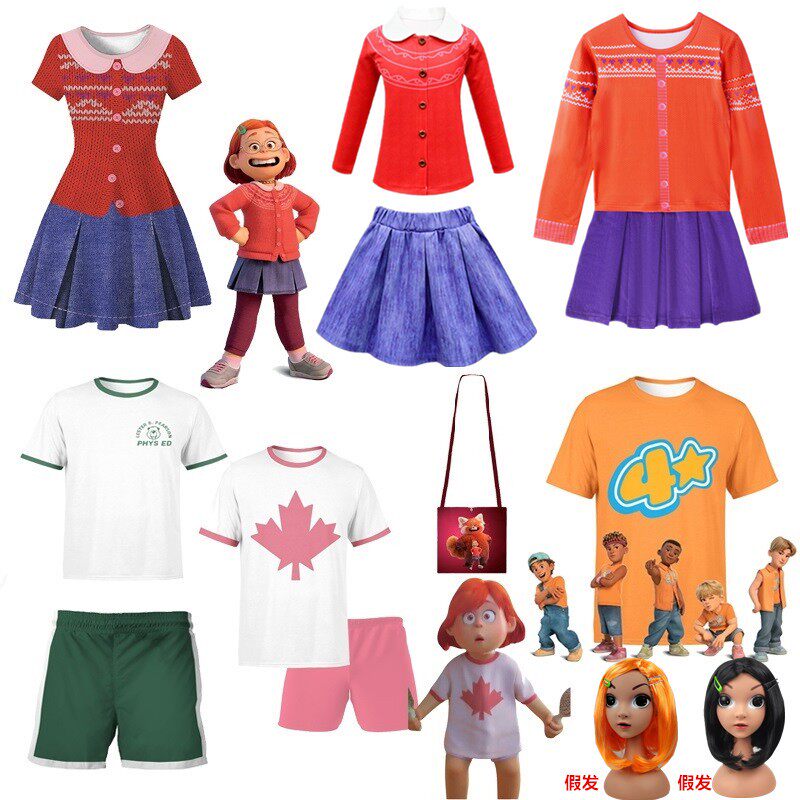 儿童女万圣节衣服cosplay迪士尼青春变形记turning red小美连衣裙