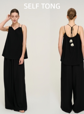 【博主同款】25夏新亚麻欧根纱水晶珠玉兰花朵慵懒洋气吊带上衣女