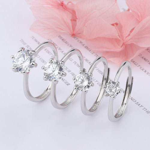 庭祥纯银戒指经典六爪S925钻戒