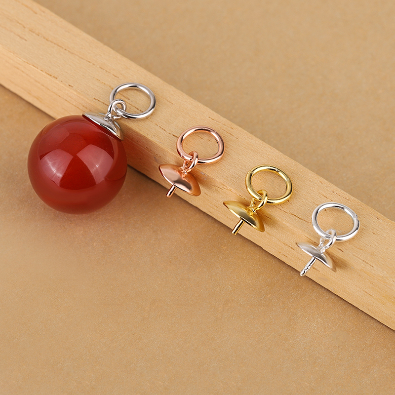 庭祥银简约珠托半孔珍珠吊坠