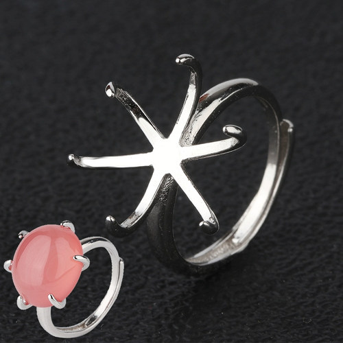 diy花朵镶嵌随形活口纯银戒指托