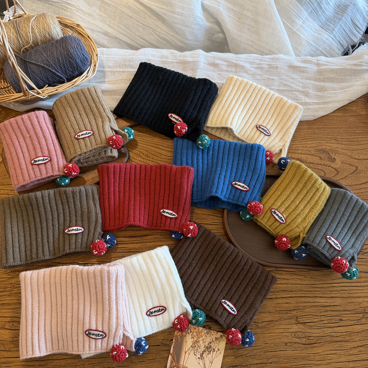 儿童围脖2026冬1-12岁挂耳彩球针织防风护颈围巾宝宝保暖毛线脖套