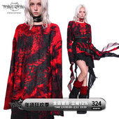 PINKSPINK原创电月暗黑破坏错位印花红黑扎染摇滚朋克印花长T恤