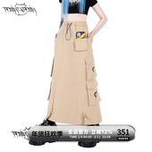 PINKSPINK原创电月多口袋机能结构街头百搭工装 嘻哈街舞卡其A字裙