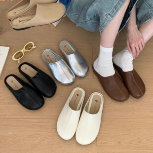 DouDou家软底包头半拖鞋女夏外穿凉拖配裙子女士平底法式时尚单鞋