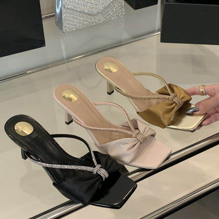 法式水钻细带高跟凉拖鞋女夏外穿方头仙女风百搭细跟鞋,女鞋,人字拖,淘宝优惠券,粉丝福利购,淘宝优惠卷