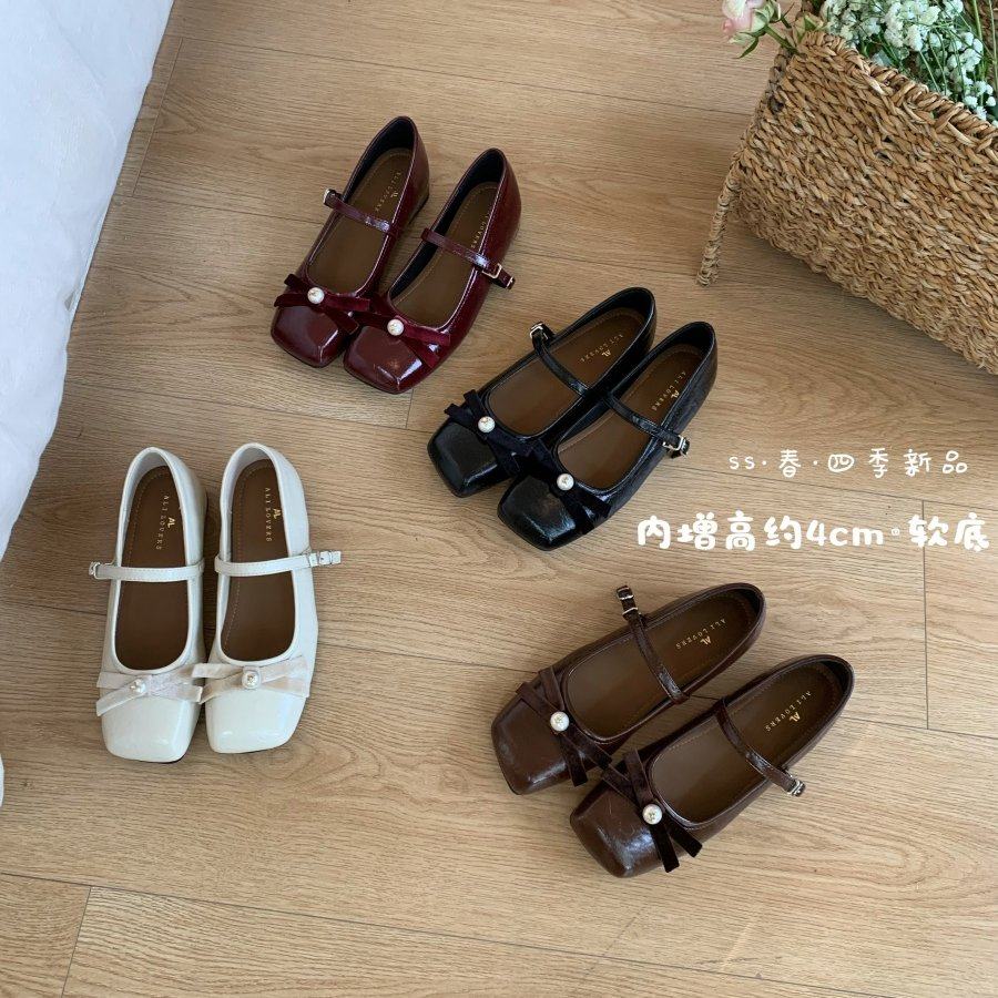 内增高玛丽珍鞋2026春季新款韩版小皮鞋法式珍珠蝴蝶结方头单鞋女,女鞋,玛丽珍鞋,淘宝优惠券,粉丝福利购,淘宝优惠卷