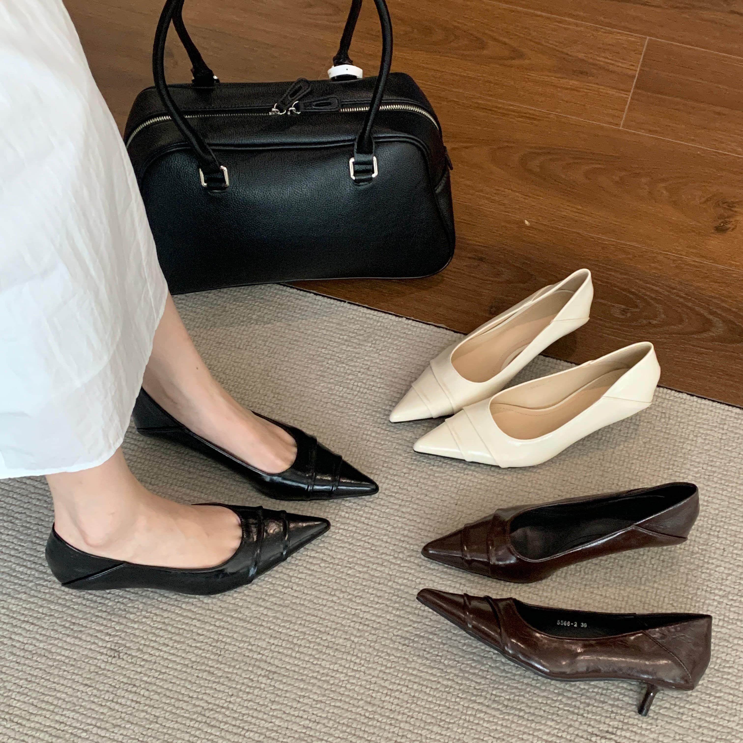 2026春季新款尖头显瘦细跟中跟浅口单鞋通勤工作百搭低跟女鞋子