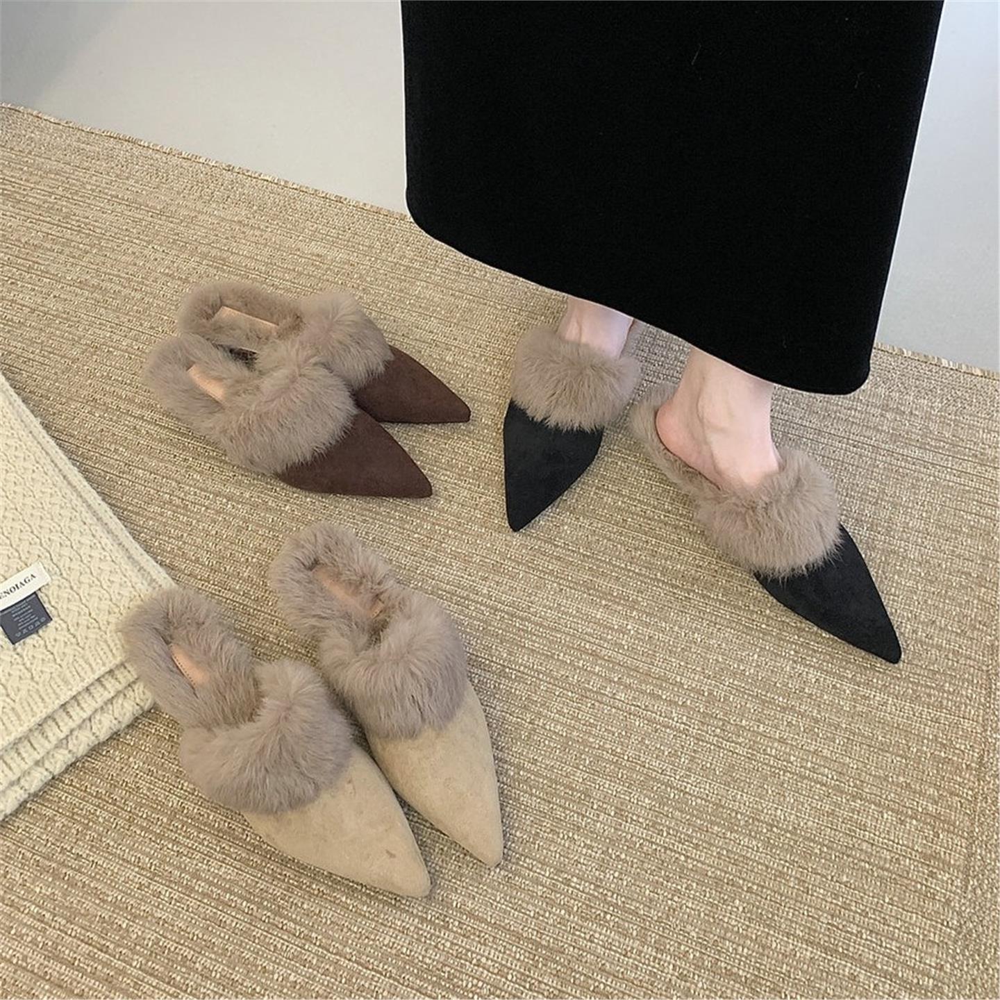 2025秋冬新款小猫跟尖头毛