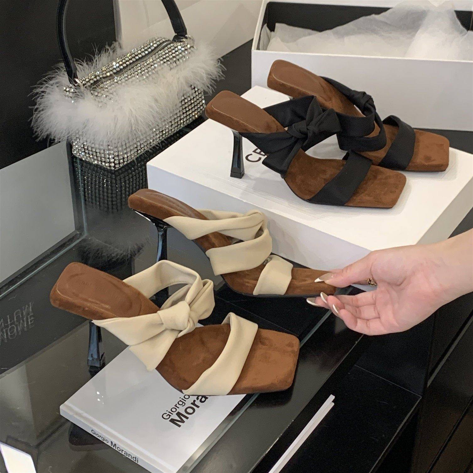 法式风一字带露趾凉拖鞋女外穿夏季细跟高跟鞋防滑,女鞋,一字拖,淘宝优惠券,粉丝福利购,淘宝优惠卷