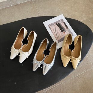 DouDou家法式粗跟蝴蝶结包跟包头凉鞋女通勤鞋气质中空单鞋