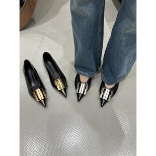 金属扣软底浅口平跟瓢鞋 尖头平底单鞋 女鞋 大码 2025秋季 有40码 法式